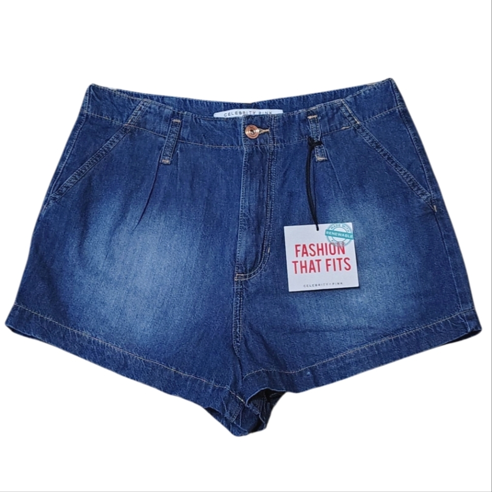 NWT Celebrity Pink Pleated Denim Jean Ultra High Rise Shorts Size 7 Waist 28